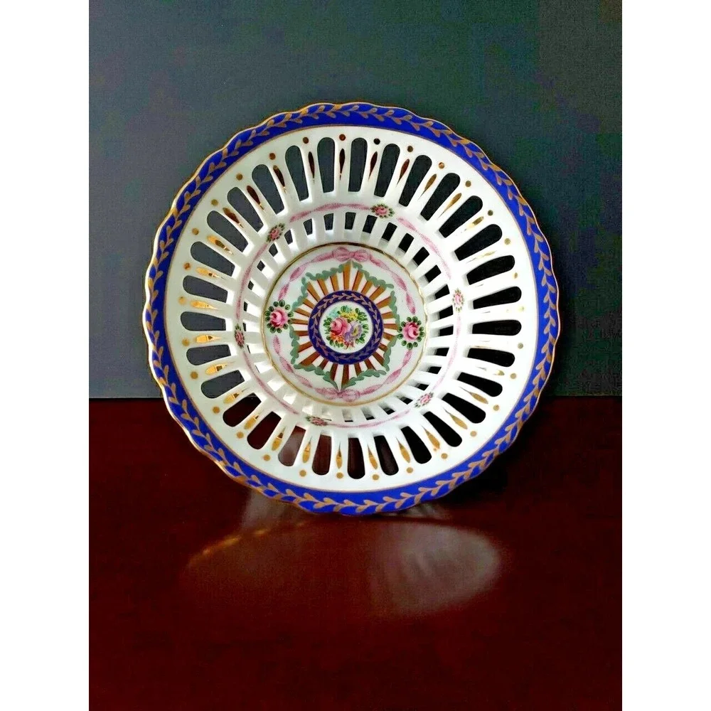 Royal Danube Round Latticed Gold Ribbon Bowl 1886 Porcelain Scalloped Candy Dish